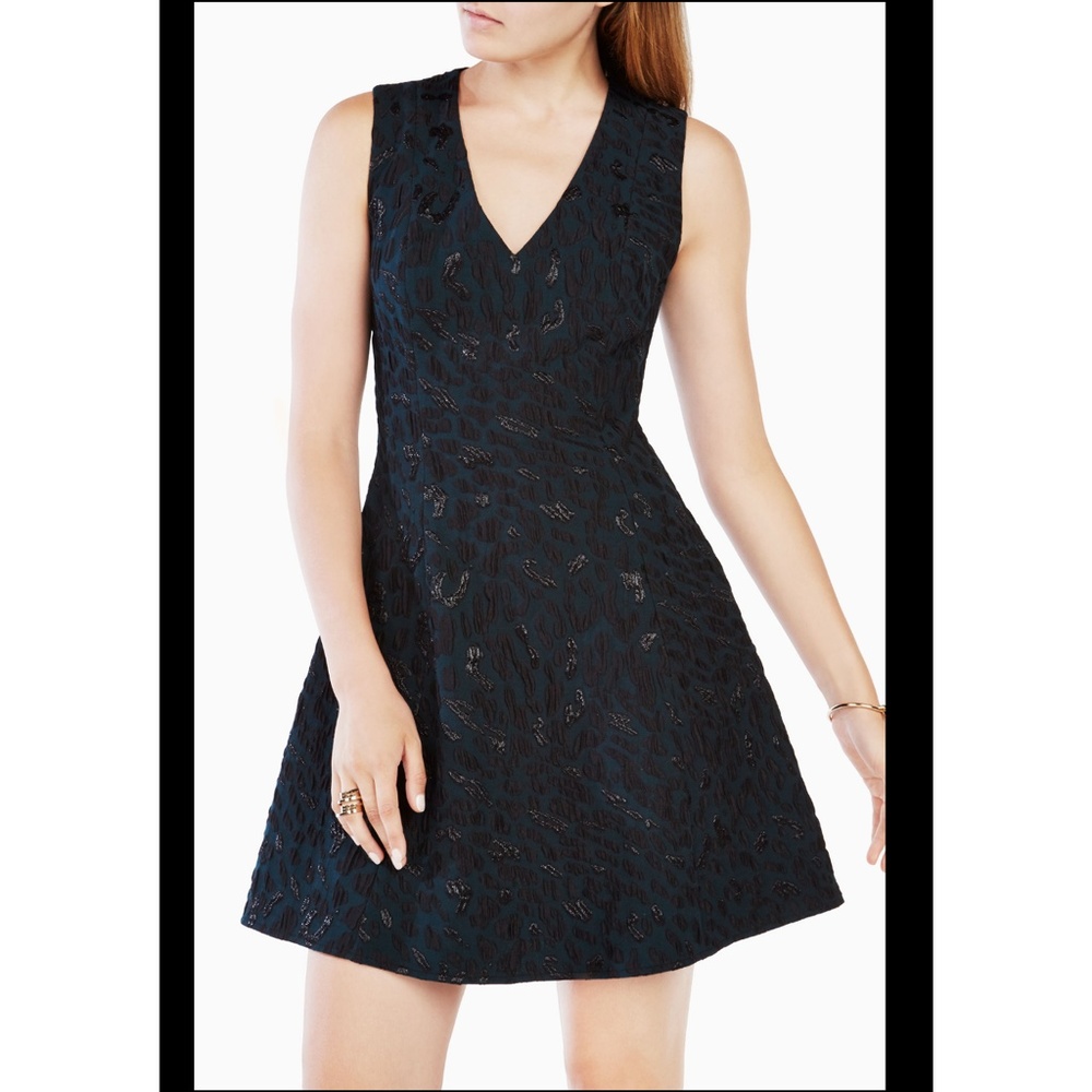 BCBG Max Azria Leopard Jacquard Dress, Blue/Black